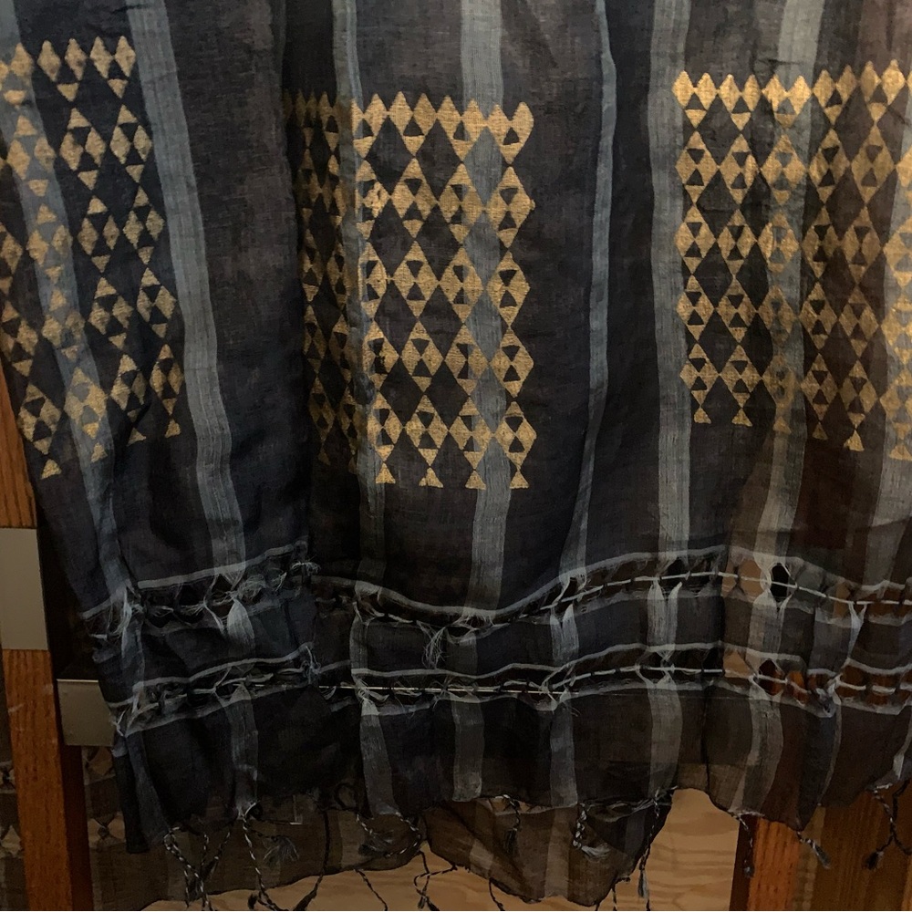 Beautiful Silk Organza Fringed Wrap in Slate Blue.